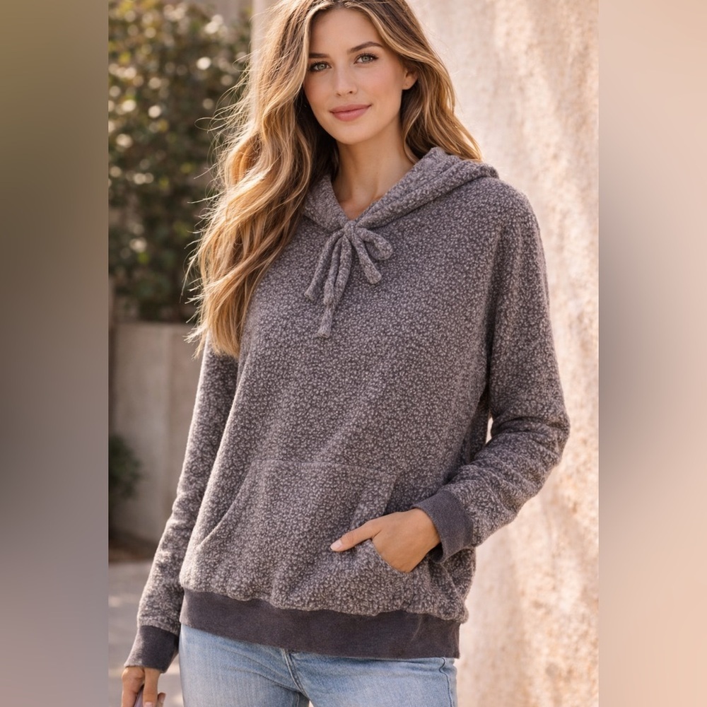 Soft Serve Cozy Textured Hoodie Pullover Gray Size Large Made in USA